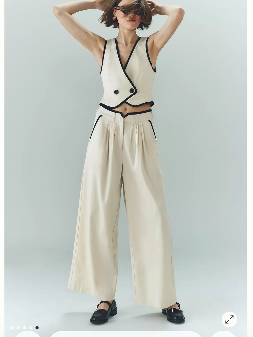 Anthro SOVERE Express Wide-Leg Pleated Pant and matching vest suit set size Med